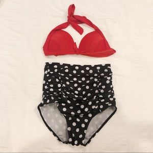 RED POLKA DOT HIGH WAISTED BIKINI SET